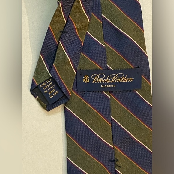 Brooks Brothers Green/Blue Striped Mens Silk Neck Tie - Picture 3 of 4